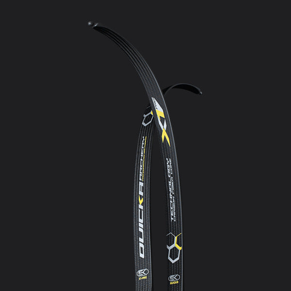 Bosen X1PRO recurve limbs crossed to show their tip profiles