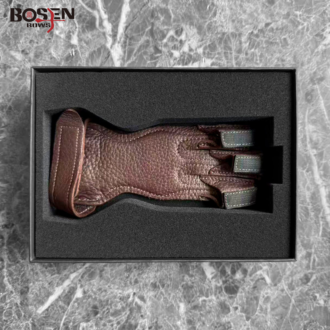 Bosen Pure Deerskin 3-Finger Archery Glove | S/M/L Sizes | Adjustable Velcro | Reinforced Anti-Slip Tips | Traditional Recurve Compound Longbow