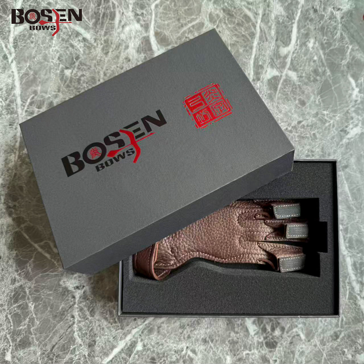 Bosen Pure Deerskin 3-Finger Archery Glove | S/M/L Sizes | Adjustable Velcro | Reinforced Anti-Slip Tips | Traditional Recurve Compound Longbow