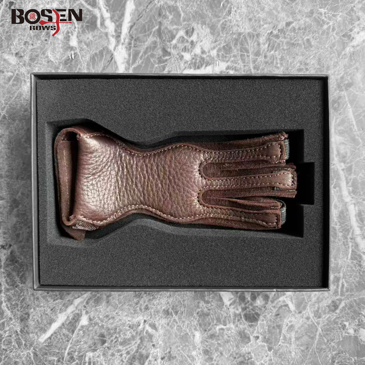 Bosen Pure Deerskin 3-Finger Archery Glove | S/M/L Sizes | Adjustable Velcro | Reinforced Anti-Slip Tips | Traditional Recurve Compound Longbow