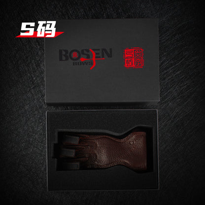 Bosen Pure Deerskin 3-Finger Archery Glove | S/M/L Sizes | Adjustable Velcro | Reinforced Anti-Slip Tips | Traditional Recurve Compound Longbow